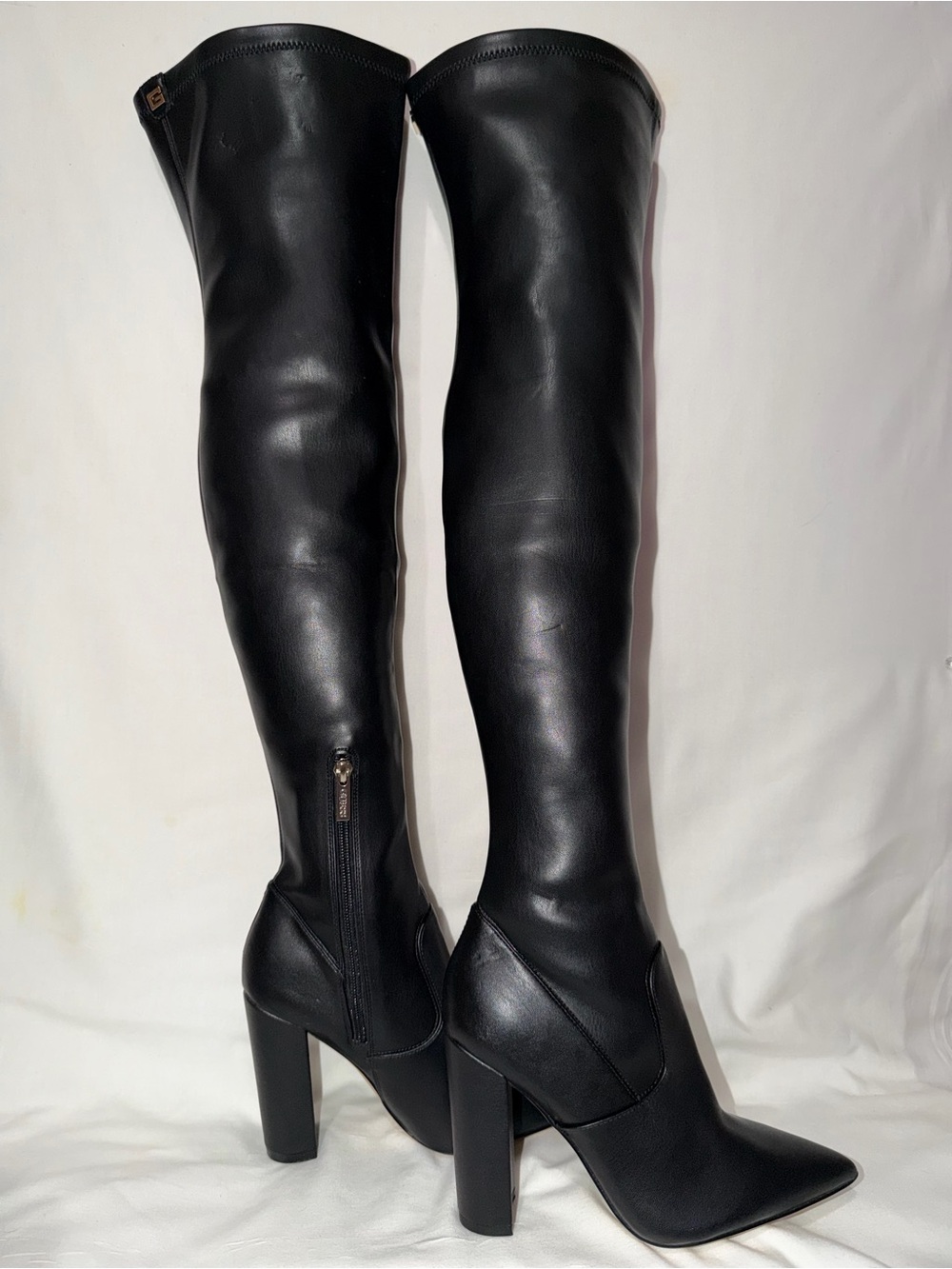 GUESS over the knee faux leather pointed toe boot size 5 1/2